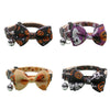 Adjustable Halloween pet collar featuring a bow tie, various colors, and a bell.
