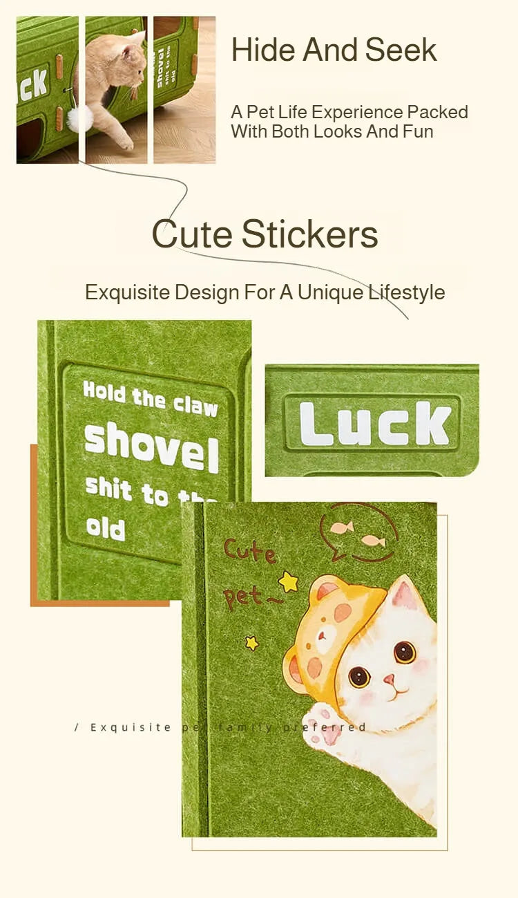 بيت قطط مغلق شتوي مع فتحة شجرة ولوح خدش متعدد الطبقات