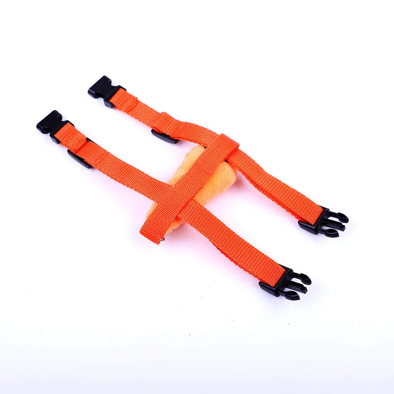 Orange cartoon rabbit harness and leash set with black buckles