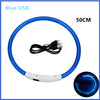 A blue USB light collar with a 50cm length and a white battery pack is shown.