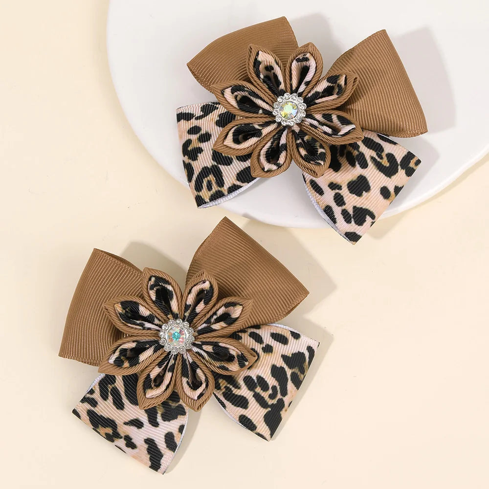 Leopard Bow Hair Clips for Girls - Set of 2