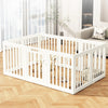White indoor pet playpen with a double suction cup mount placed on a wooden floor.