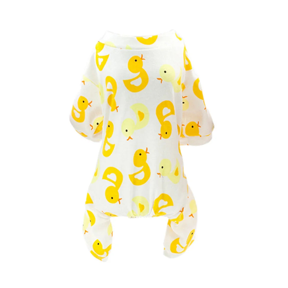 Yellow patterned cotton pet pajamas for dogs and cats