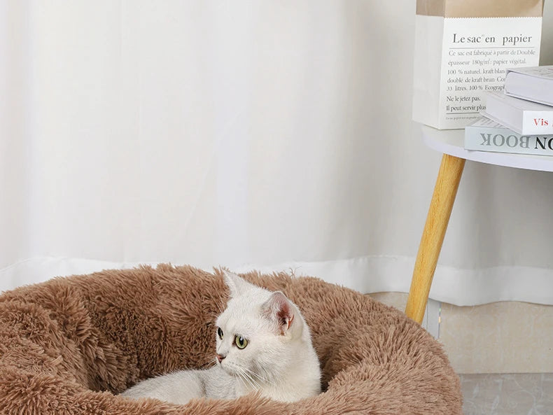 Panier Rond en Peluche pour Animaux avec Housse Amovible