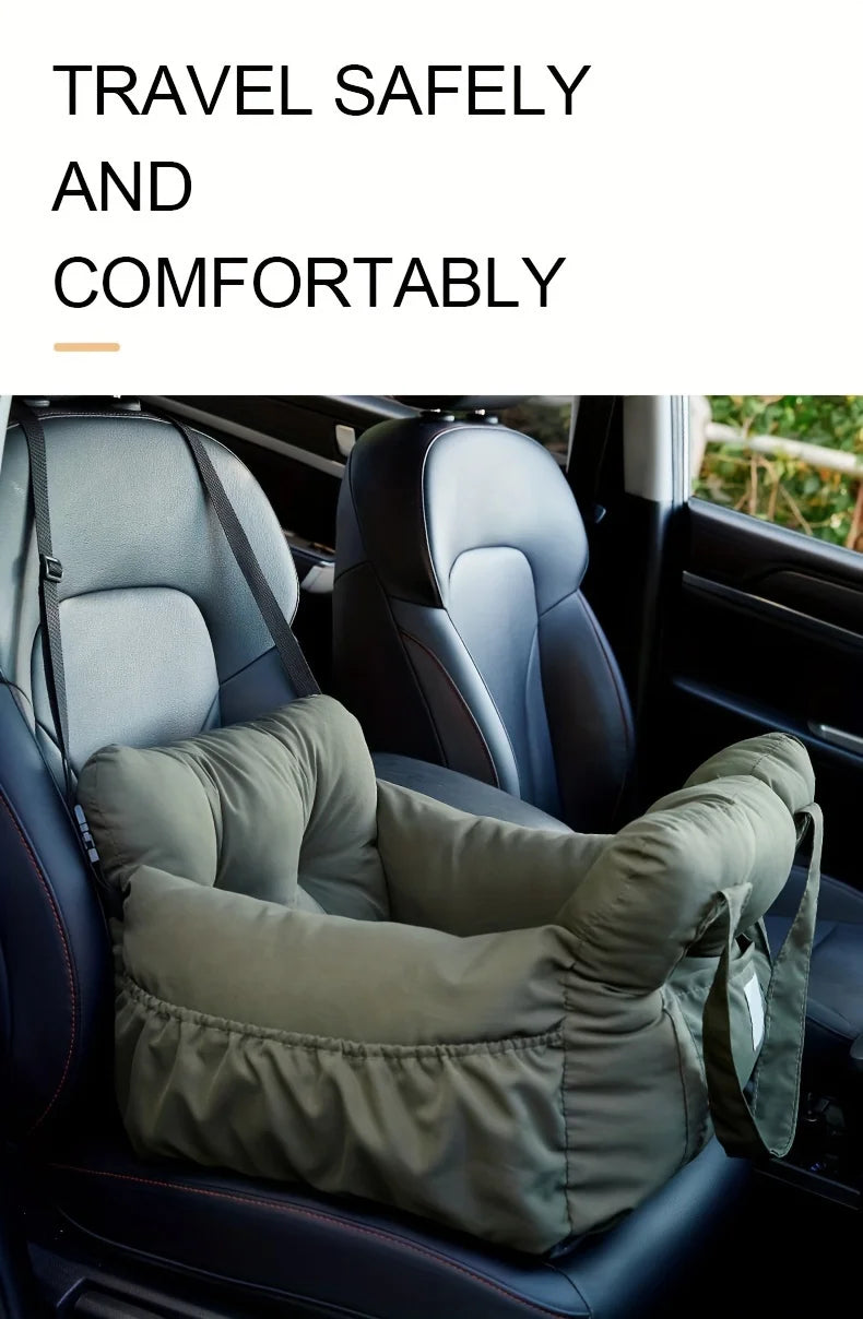 Dog Car Seat with Safety Belt – Non-Slip, Washable Travel Bed for Small Dogs