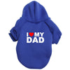 A royal blue plush winter hoodie with the text I love my dad on the chest.