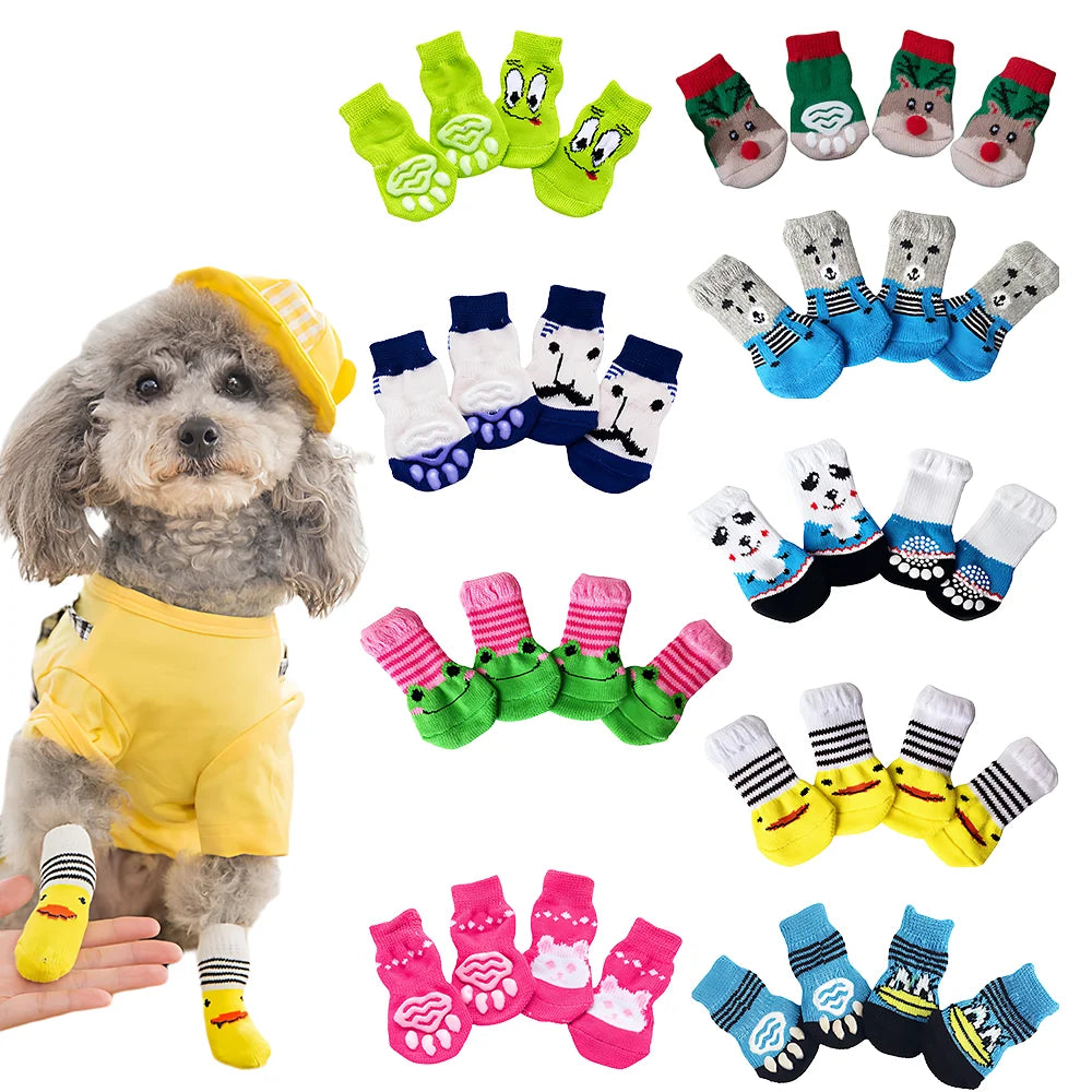 Non-Slip Cotton Pet Socks for Dogs & Cats (4-Pack)
