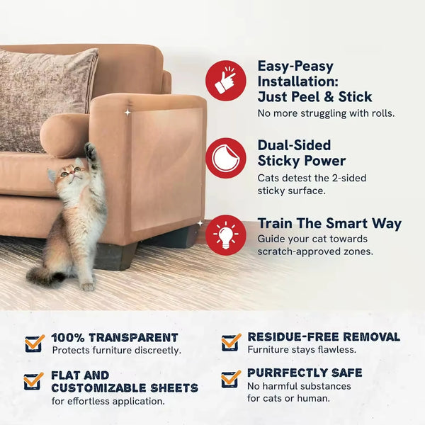 شريط طارد خدش القطط وحماية الأثاث الشفاف باللاصق الذاتي