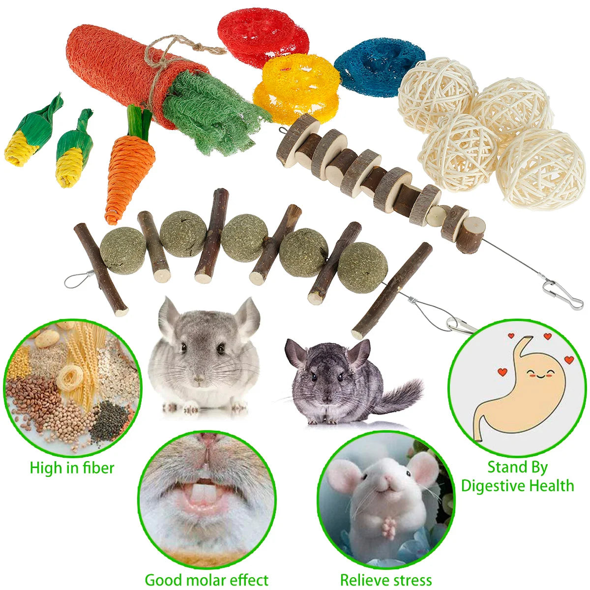 Natural Wood Chewing Toy Set for Small Pets