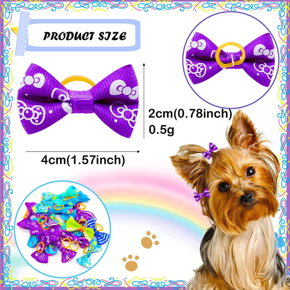 Pet Hair Bows with Rubber Bands - Assorted Styles for Small Dogs and Cats