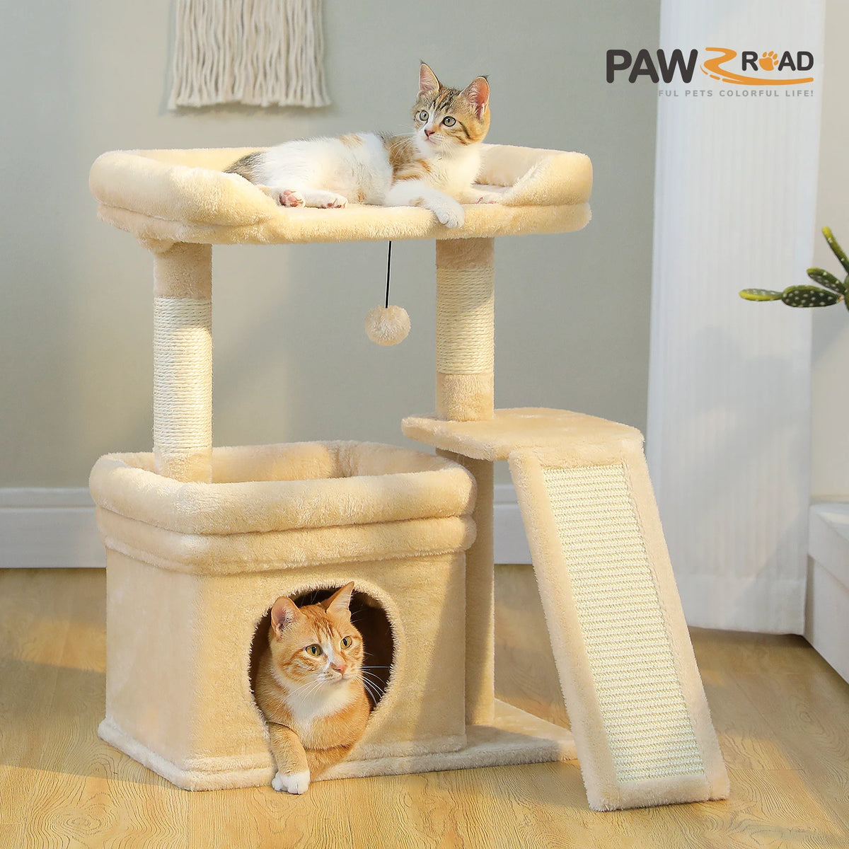 Compact Cat Tree Tower with Sisal Scratching Posts and Cozy Perches