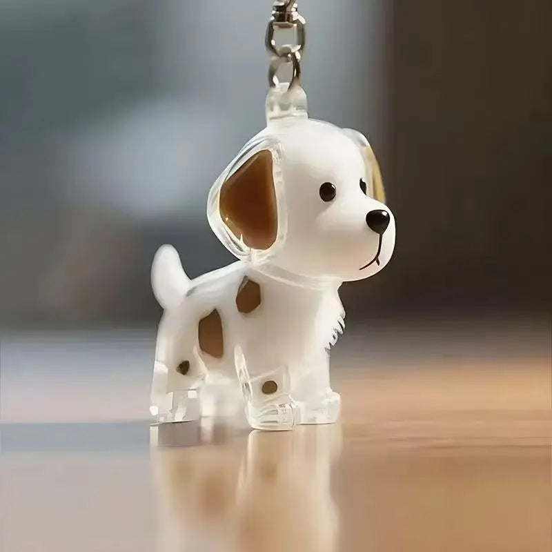 Figurine de chien sculptée avec oreilles tombantes et nez, conçue comme porte-clés pour rangement de cheveux.