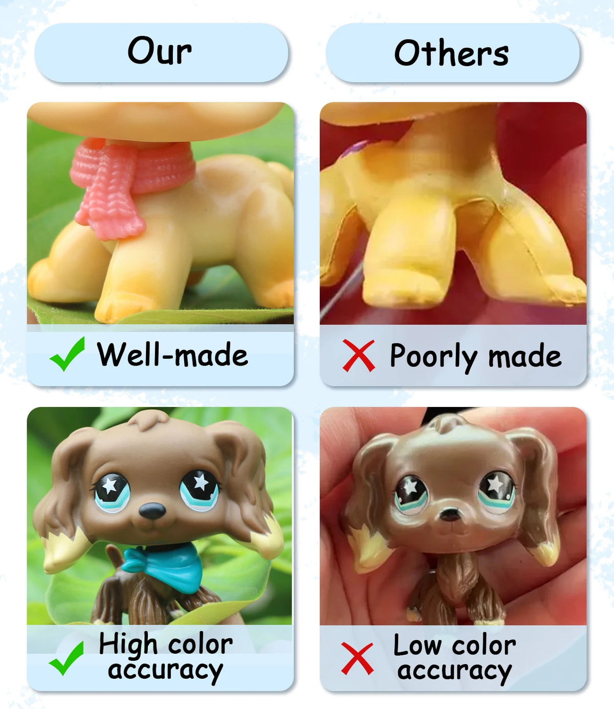 Comparaison de colliers pour animaux : qualité et précision des couleurs.