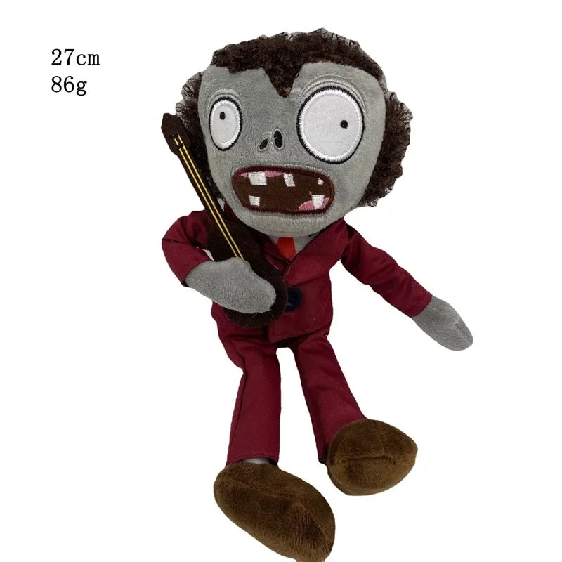 A plush toy of the Plants vs. Zombies Gargantuar character with gray skin, dark hair, and a red suit.