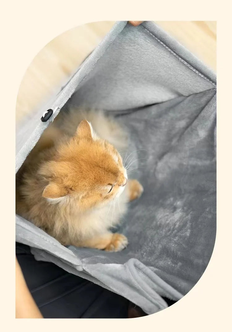 Plush Cat Carrier Apron with Cozy Sleeping Pocket for Small Pets