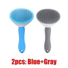Two self-cleaning pet hair brushes, one blue and one gray.
