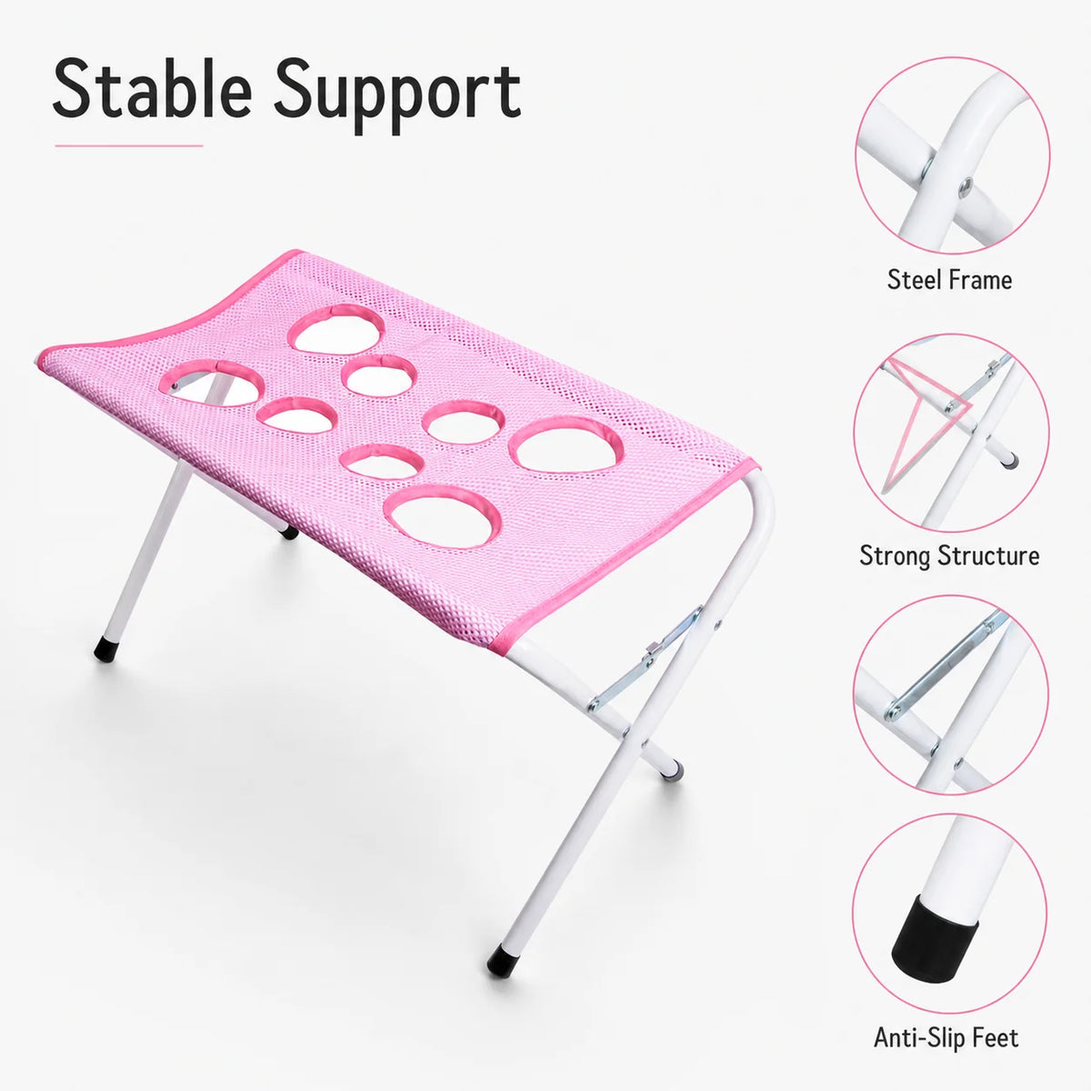 Hammock de toile rose pour toilettage d'animaux avec cadre en acier et pieds antidérapants