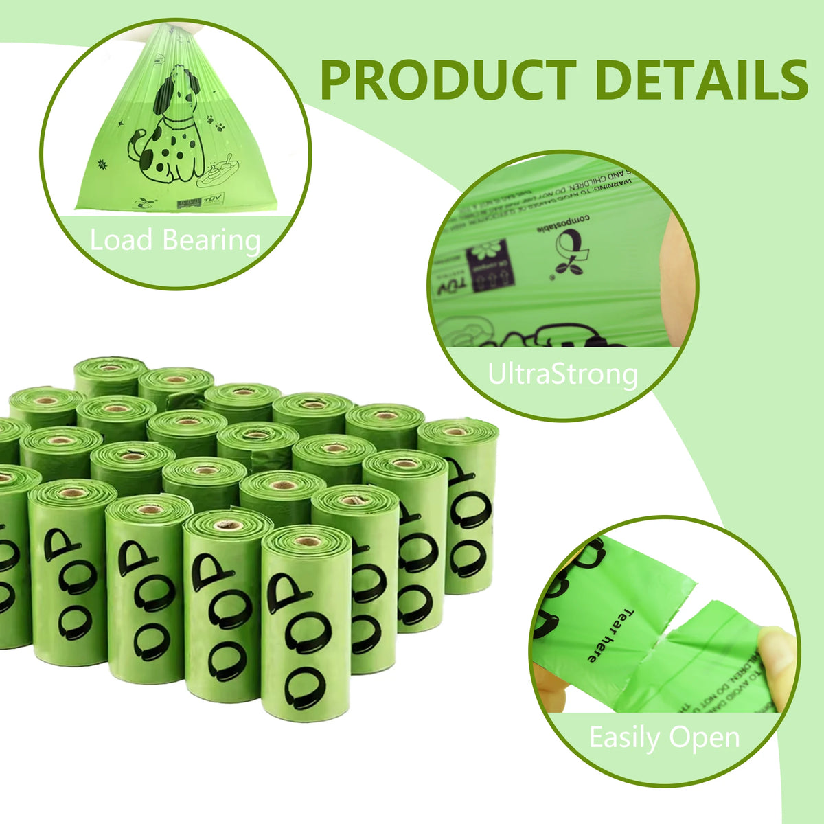Compostable Dog Waste Bags - Eco-Friendly, Leak-Proof Pet Poop Bags