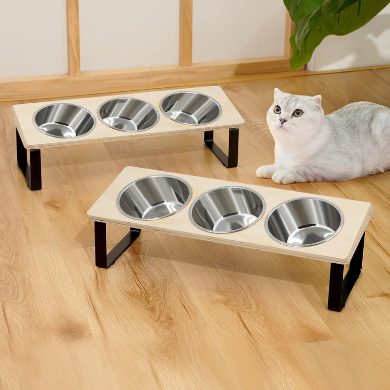 Soporte Elevado para Cuencos de Gato con 3 Cuencos de Acero Inoxidable