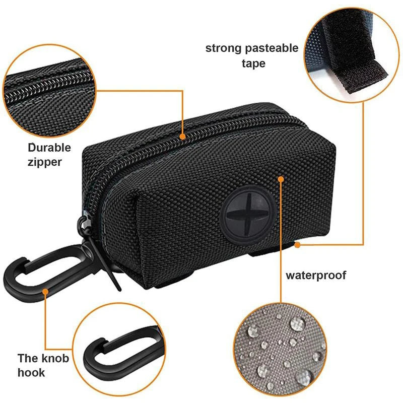 Durable, wasserdichte schwarze Hundekotbeutelhalter mit Reißverschluss und Knaufhaken