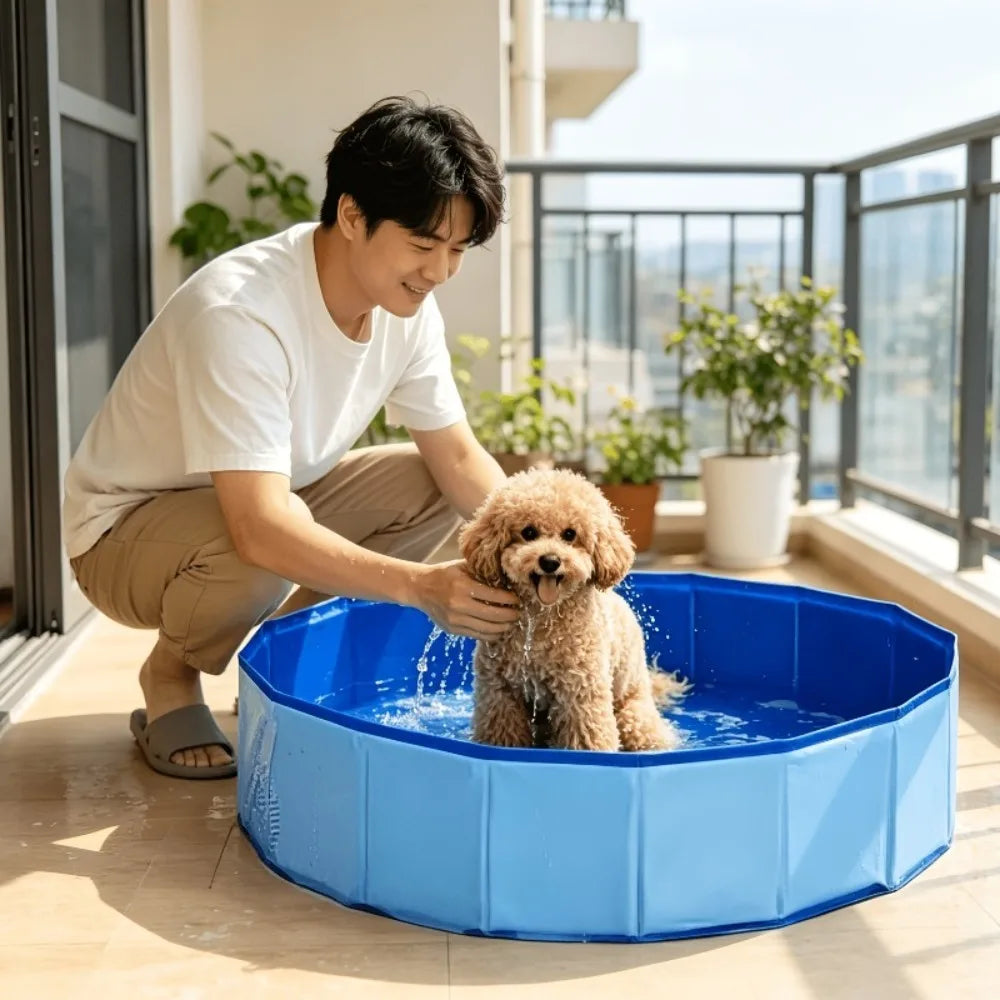 Foldable Dog Bath Tub with Grooming Brush Set