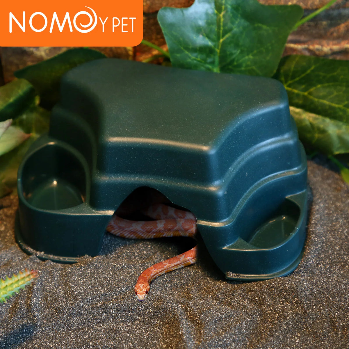 Reptile Hide Cave Decor with 2 Food Bowls