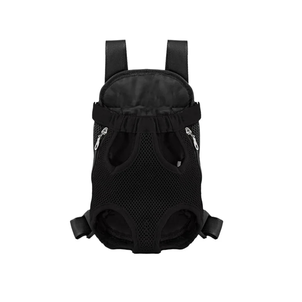 Black breathable pet carrier backpack designed for small dogs and cats