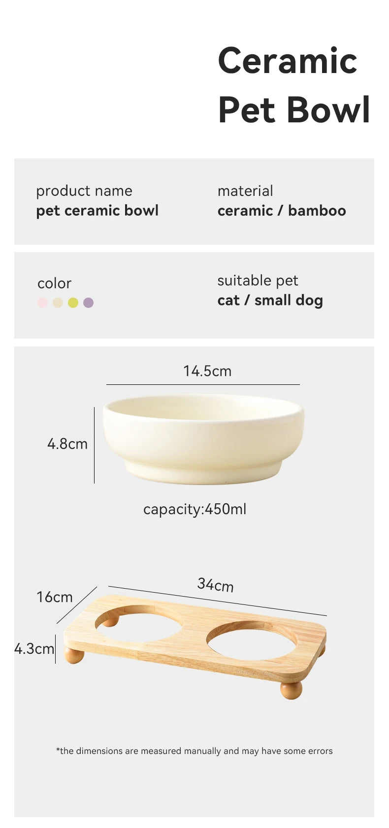 Elevated Ceramic Cat & Dog Bowl with Stand – 2-in-1 Food and Water Feeder