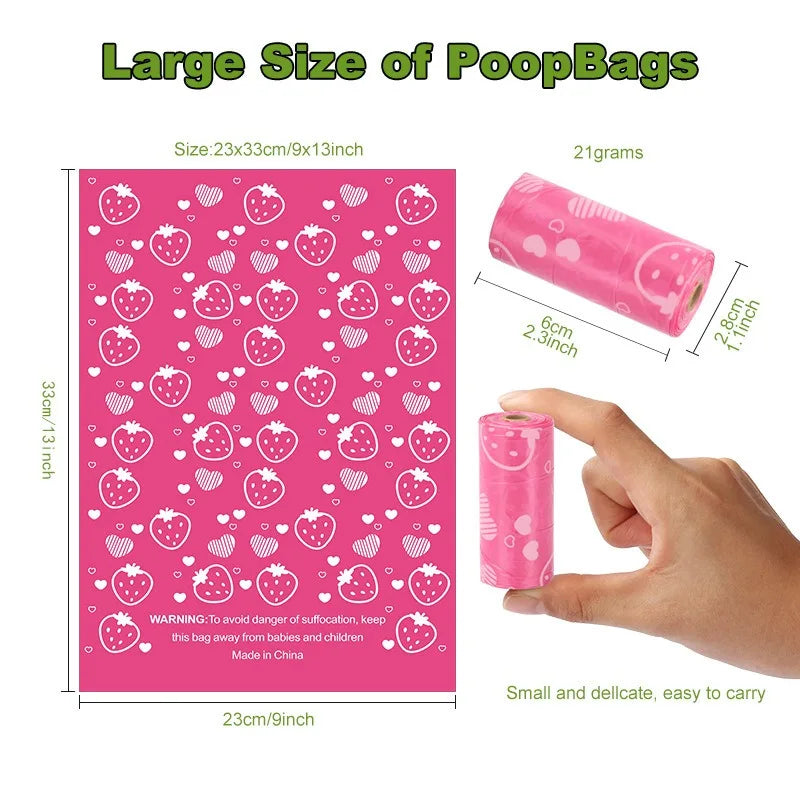 Extra Thick Leak-Proof Dog Poop Bags with Dispenser – Cute Heart Print