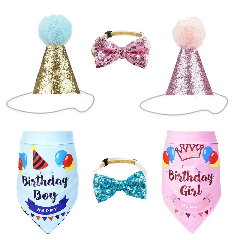 Pet Birthday Celebration Set with Hat Bandana and Bow Tie