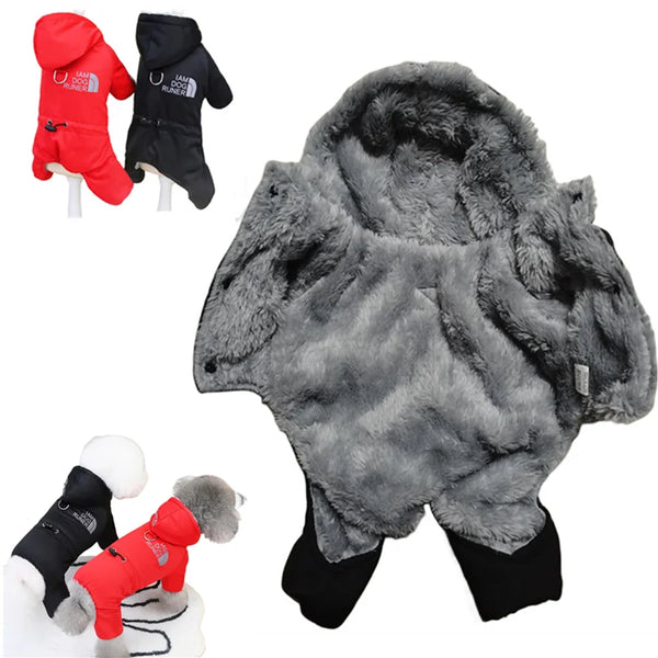 Thick Warm Dog Jumpsuit with Hood for Winter