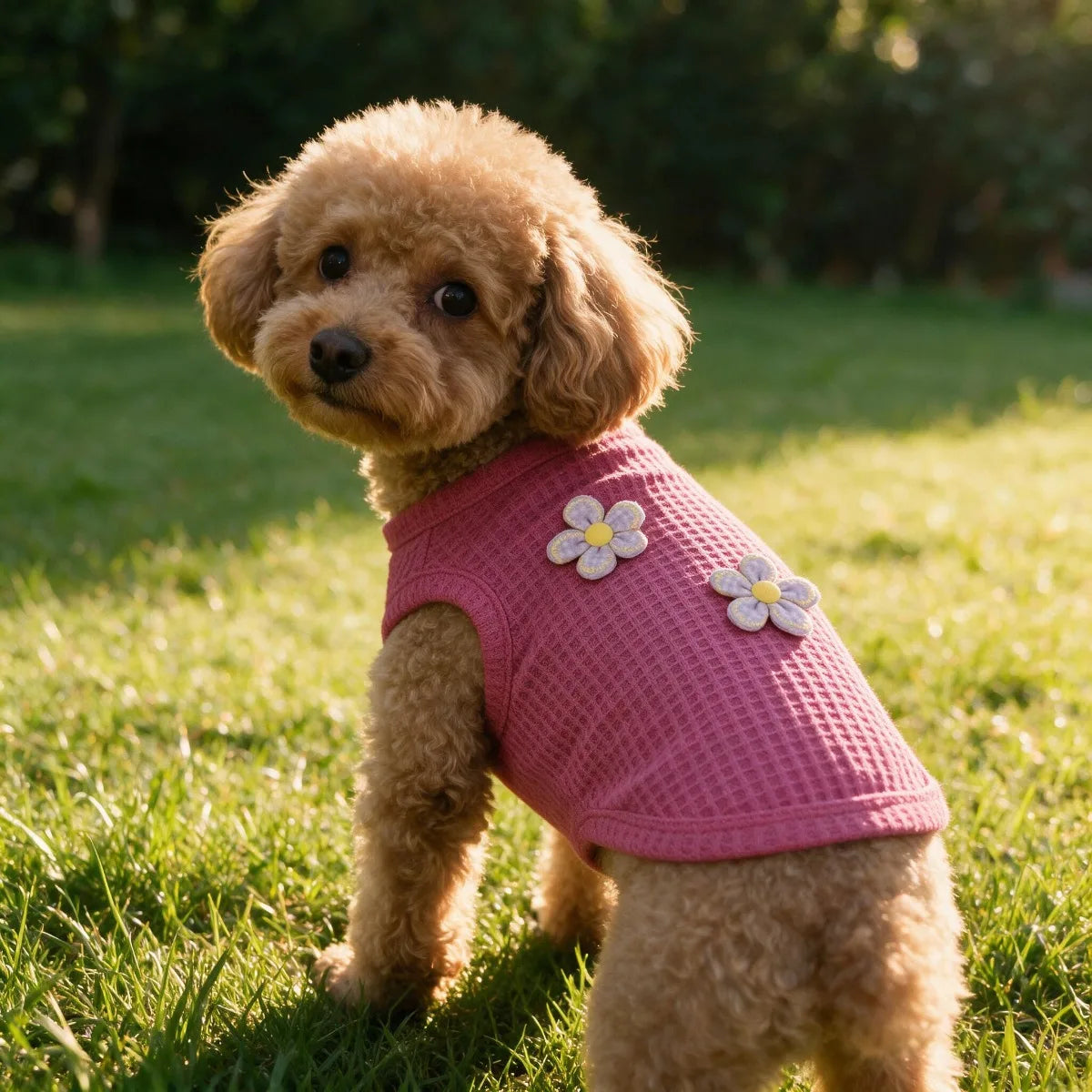 Floral Rose Waffle Vest for Small Dogs — Breathable Summer Top