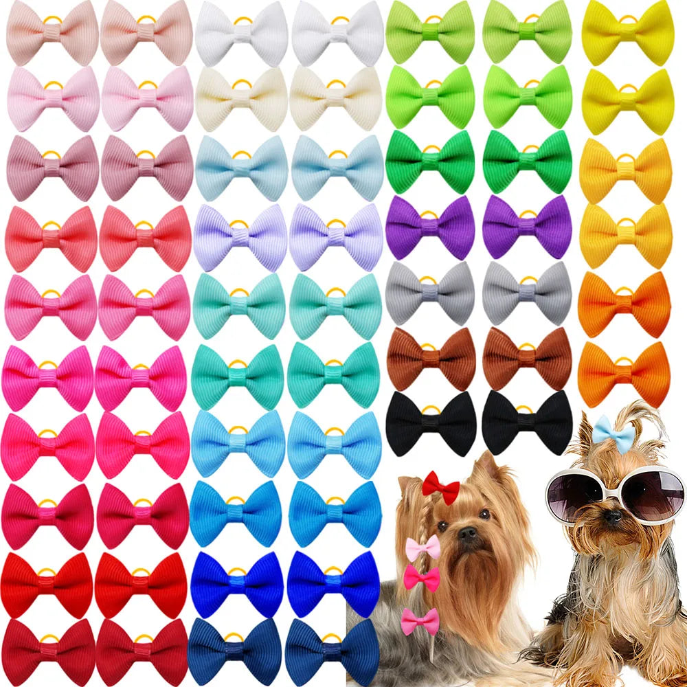 Handmade Dog Bows with Rubber Bands - Polka Dot & Solid Styles