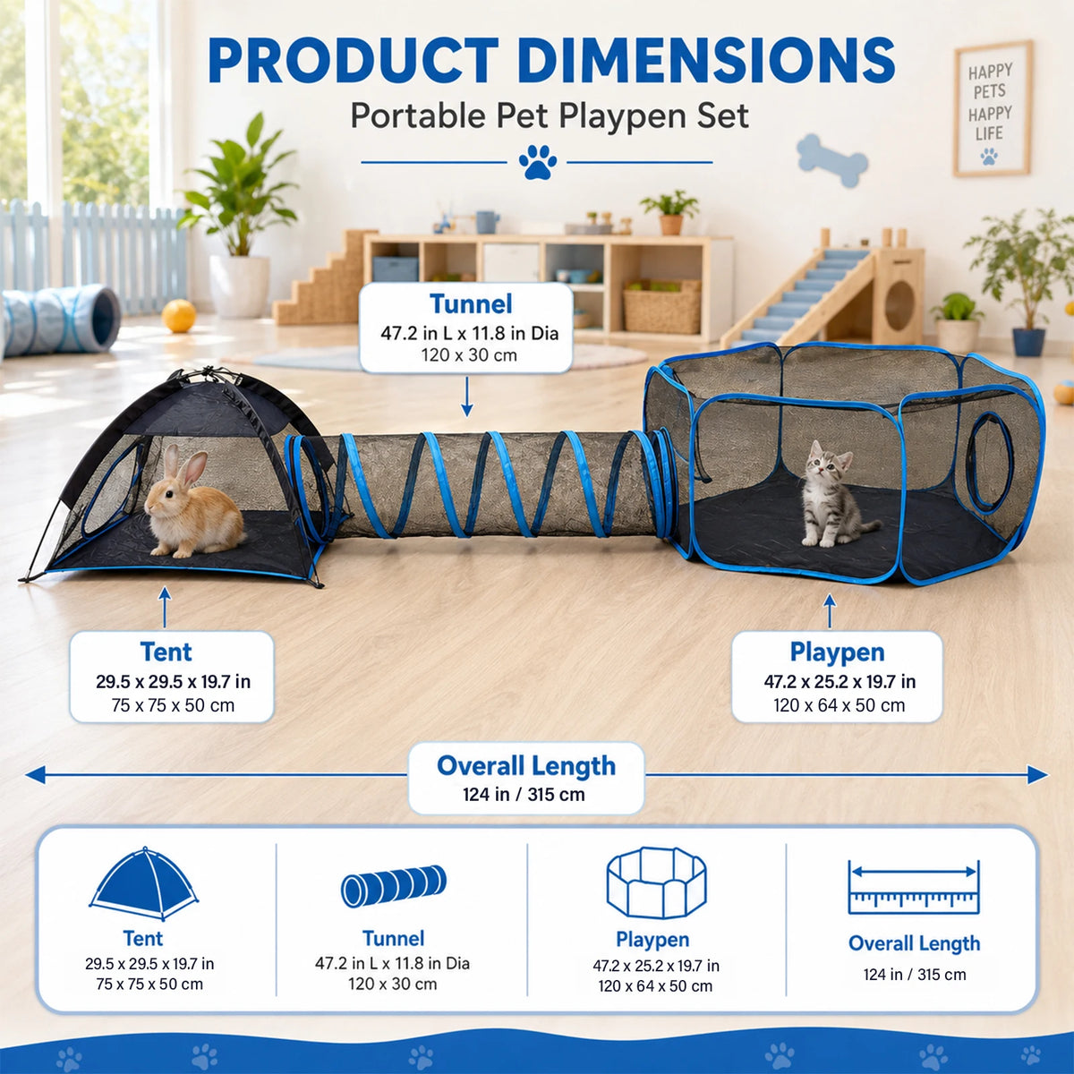 3-in-1 Portable Mesh Pet Playpen with Tunnel