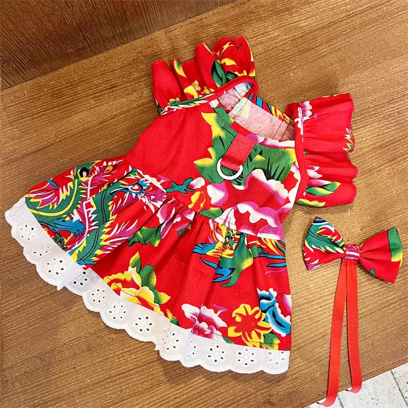 Floral Summer Princess Dress for Small Dogs and Cats