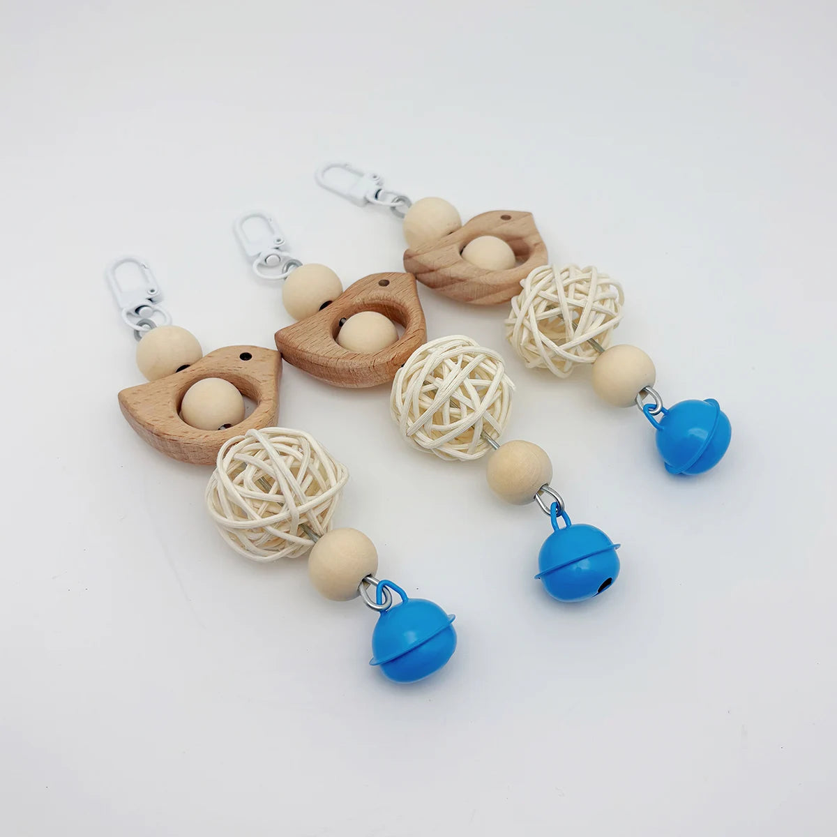 Natural Wood Parrot Swing with Chewing Toy for Small Birds