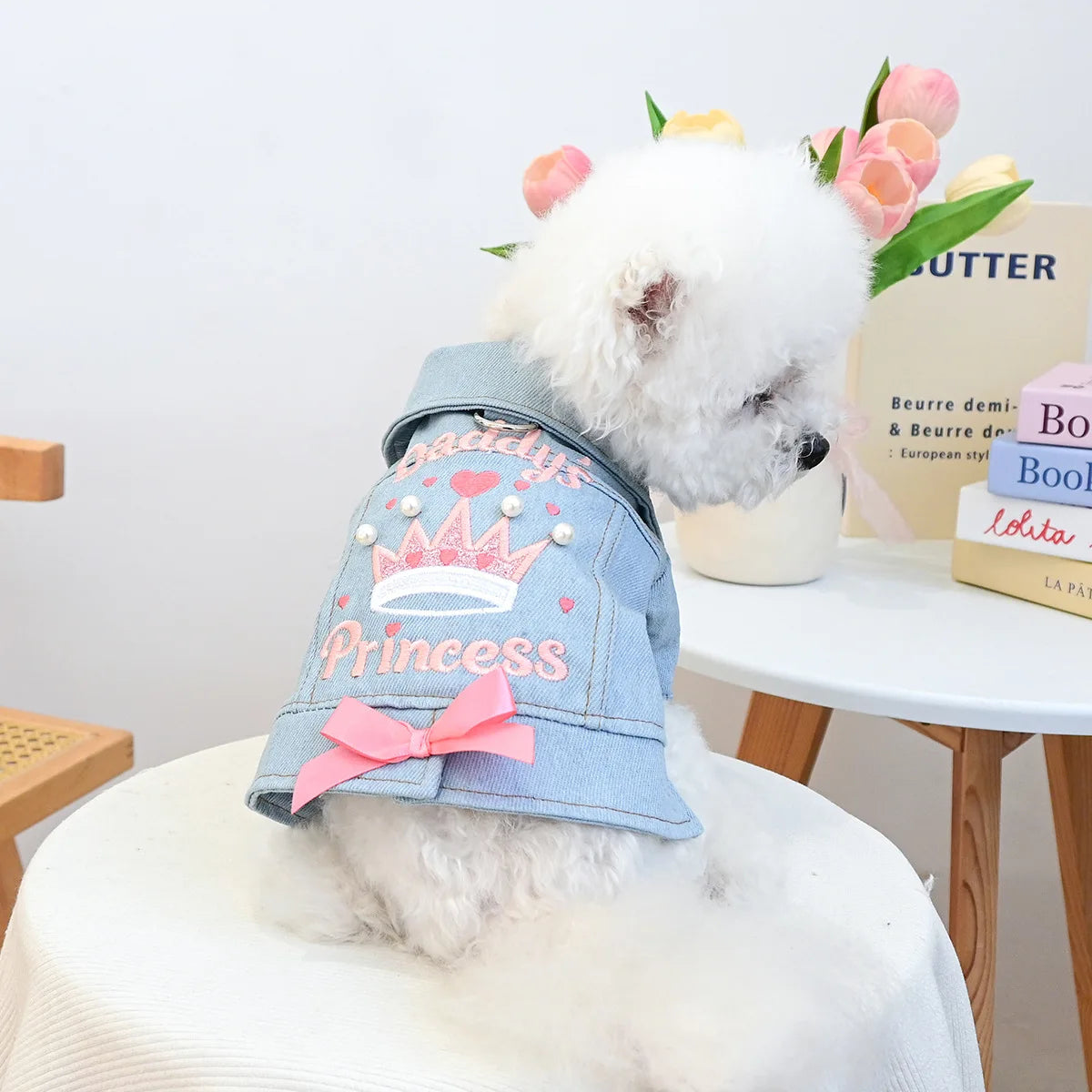 Charming Denim Jacket for Small Dogs with Playful Prints