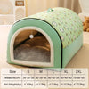 A light green pet bed for dogs and cats with a padded interior and a patterned fabric cover.