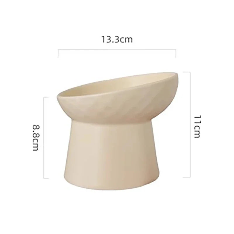 A beige ceramic food bowl for pets, shown from the side with dimensions 13.3cm long and 8.8cm high.