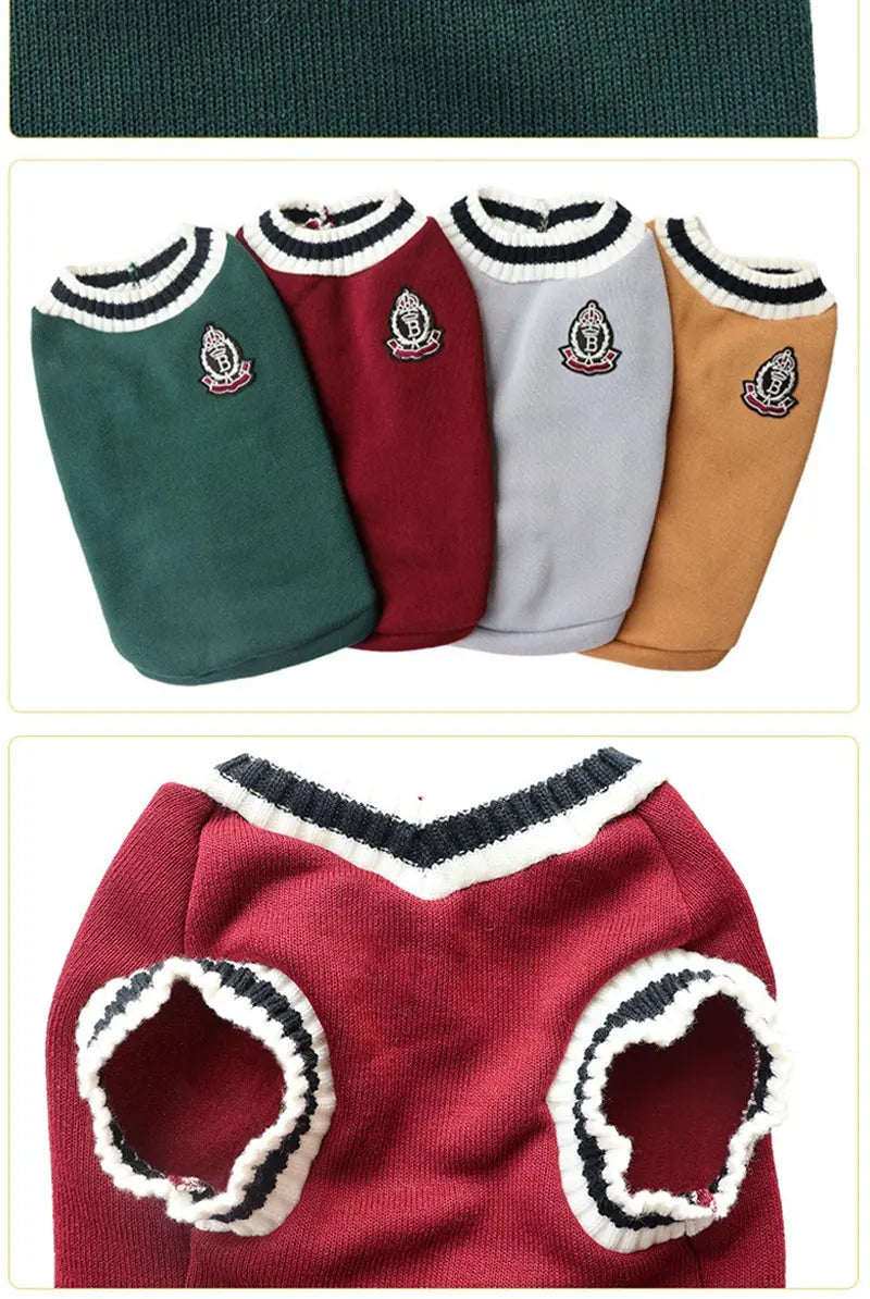 Classic V-Neck Knit Dog Sweater for Fall & Winter