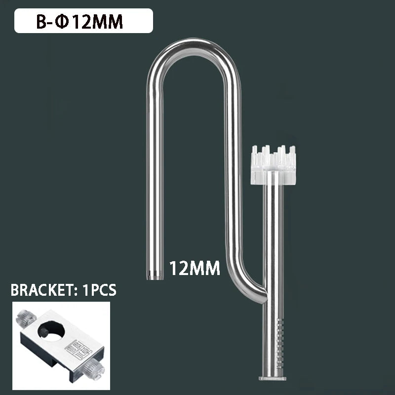 Stainless steel aquarium filter tube with oil skimmer and bracket
