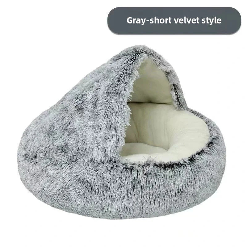 Lit Semi-Ouvert en Peluche pour Chats et Chiens