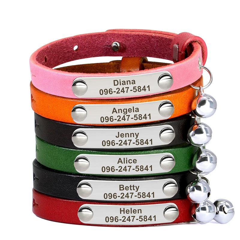 Personalisierte Leder-Halsband für Katzen mit graviertem Namen