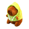 Braune Capybara-Plüschpuppe mit leuchtendgrüner Kapuzenjacke und weißen Flügeln