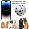 A durable TPU dog chew ball is shown next to various dog breeds.