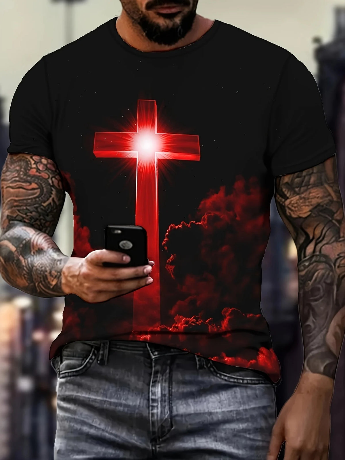 Faith-Inspired Graphic Crew Neck Tee for Men