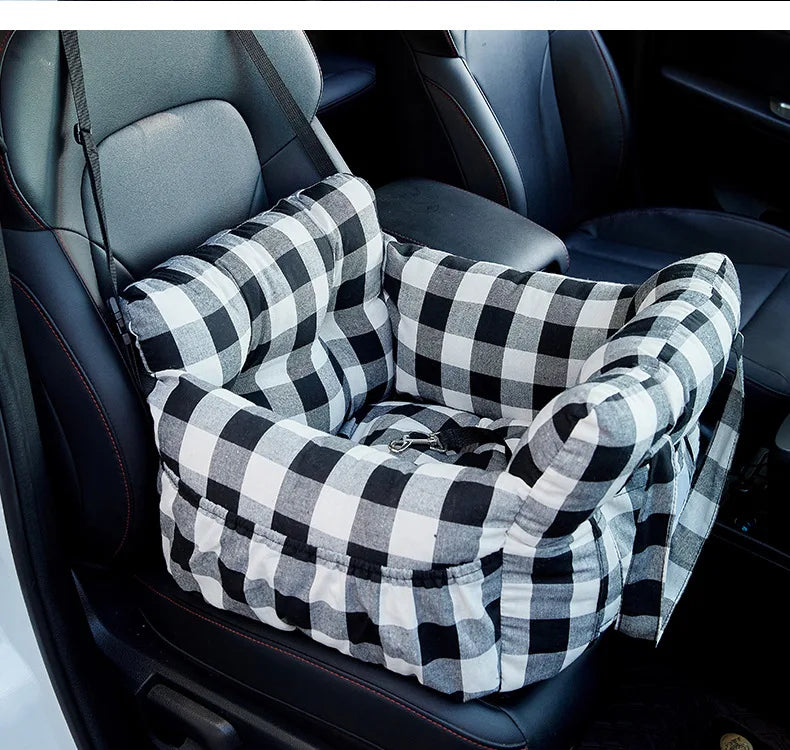 Dog Car Seat with Safety Belt – Non-Slip, Washable Travel Bed for Small Dogs