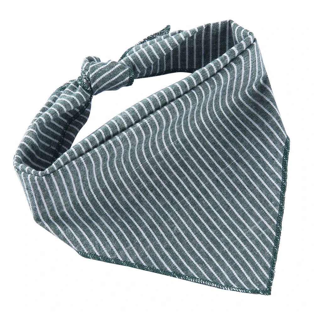 Blue White Striped Cotton Dog Bandana with Adjustable Fit