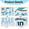 Details of an Argentina football jersey for dogs and cats showing the cuff, collar, hem, and printing