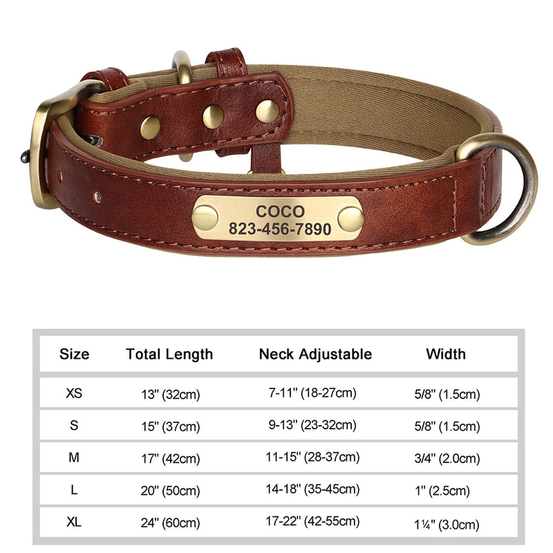 Personalisiertes Leder-Hundehalsband mit graviertem ID-Tag